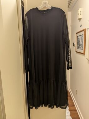 Soyaconcept Black Long-Sleeve Mesh-Trim Drop-Waist Dress XXL